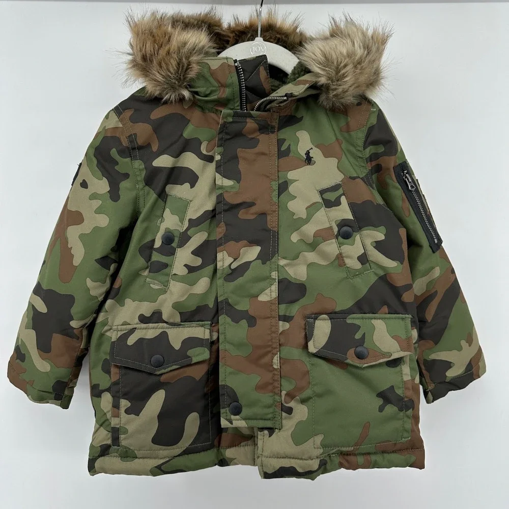 Polo Ralph Lauren Kids Camo Parka Sherpa Hood Faux Fur Jacket 3T 321799842001